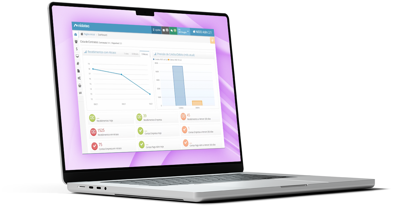 Dashboard do nidotec Adm no notebook